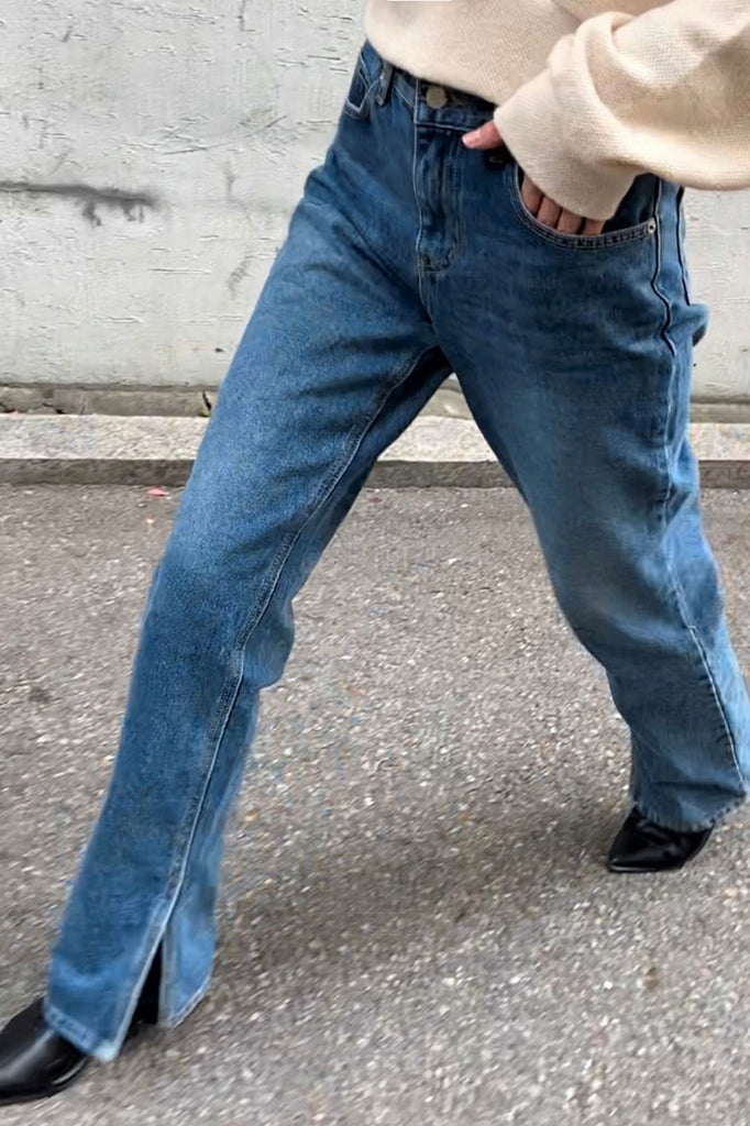 Split Hem Washed Denim Jeans, Streets of Seoul